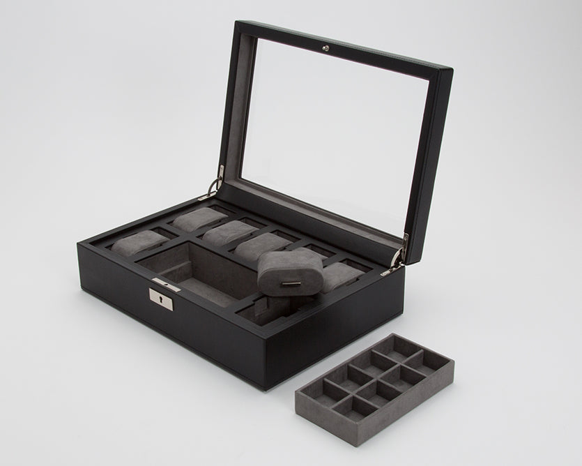 WOLF Howard Black 7 Piece Watch Storage Box with Tray 465203