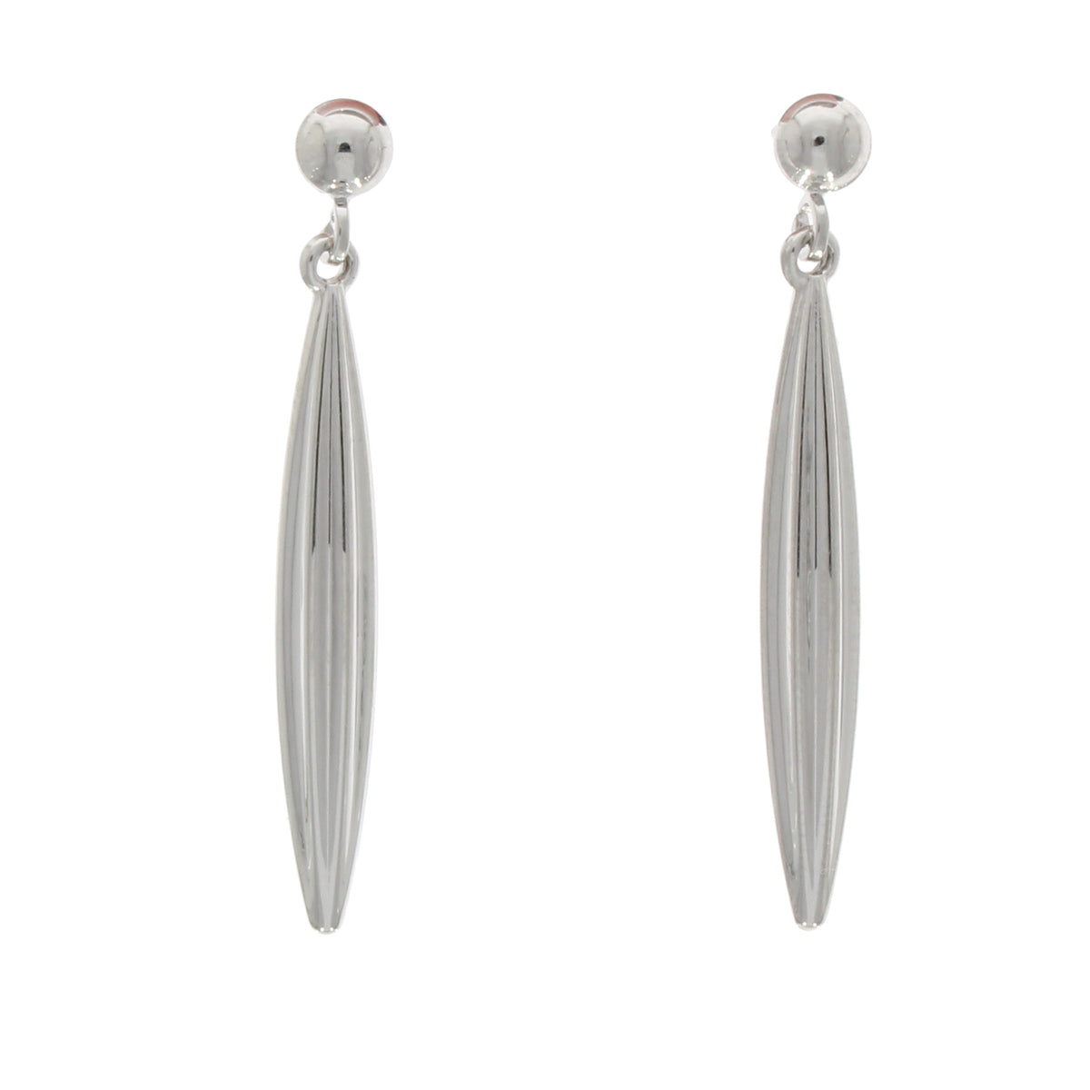 9ct White Gold Ribbed Marquise Drop Earrings