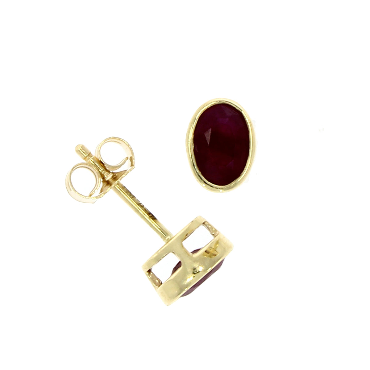 9ct Gold Oval Ruby Rubover Set Stud Earrings