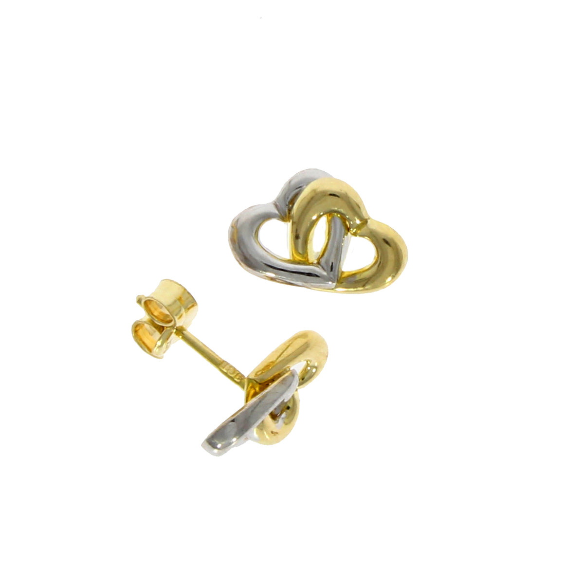 9ct Yellow & White Gold Double Heart Stud Earrings
