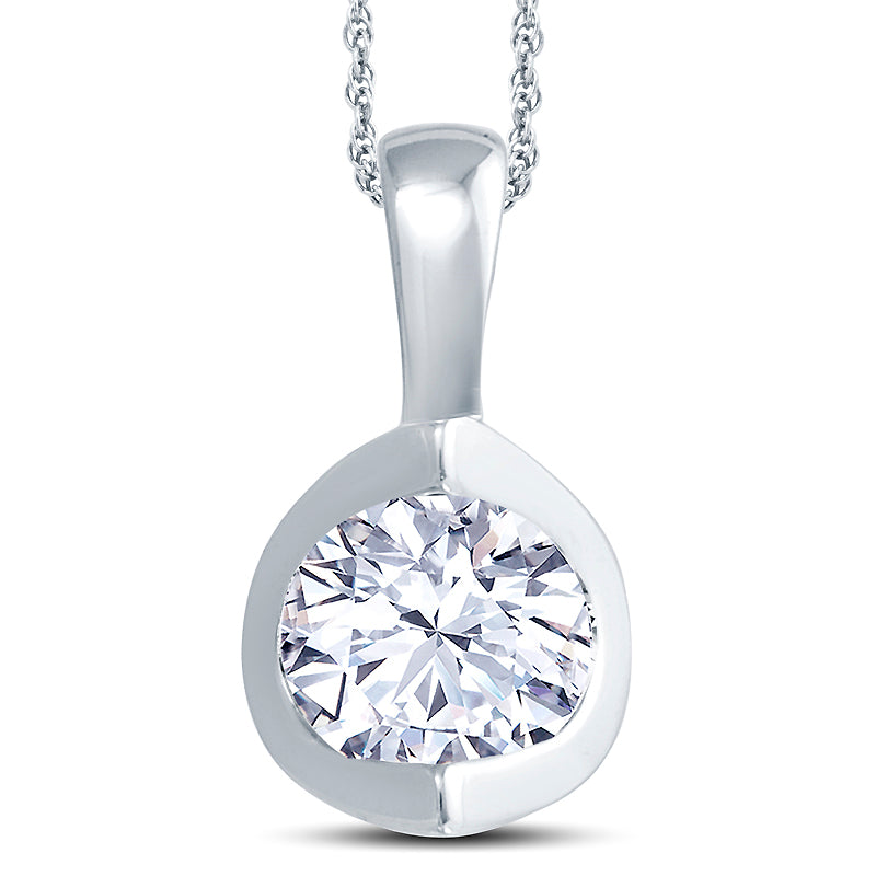 18ct White Gold 2 Claw Cup Setting 0.60ct Diamond Pendant Necklace