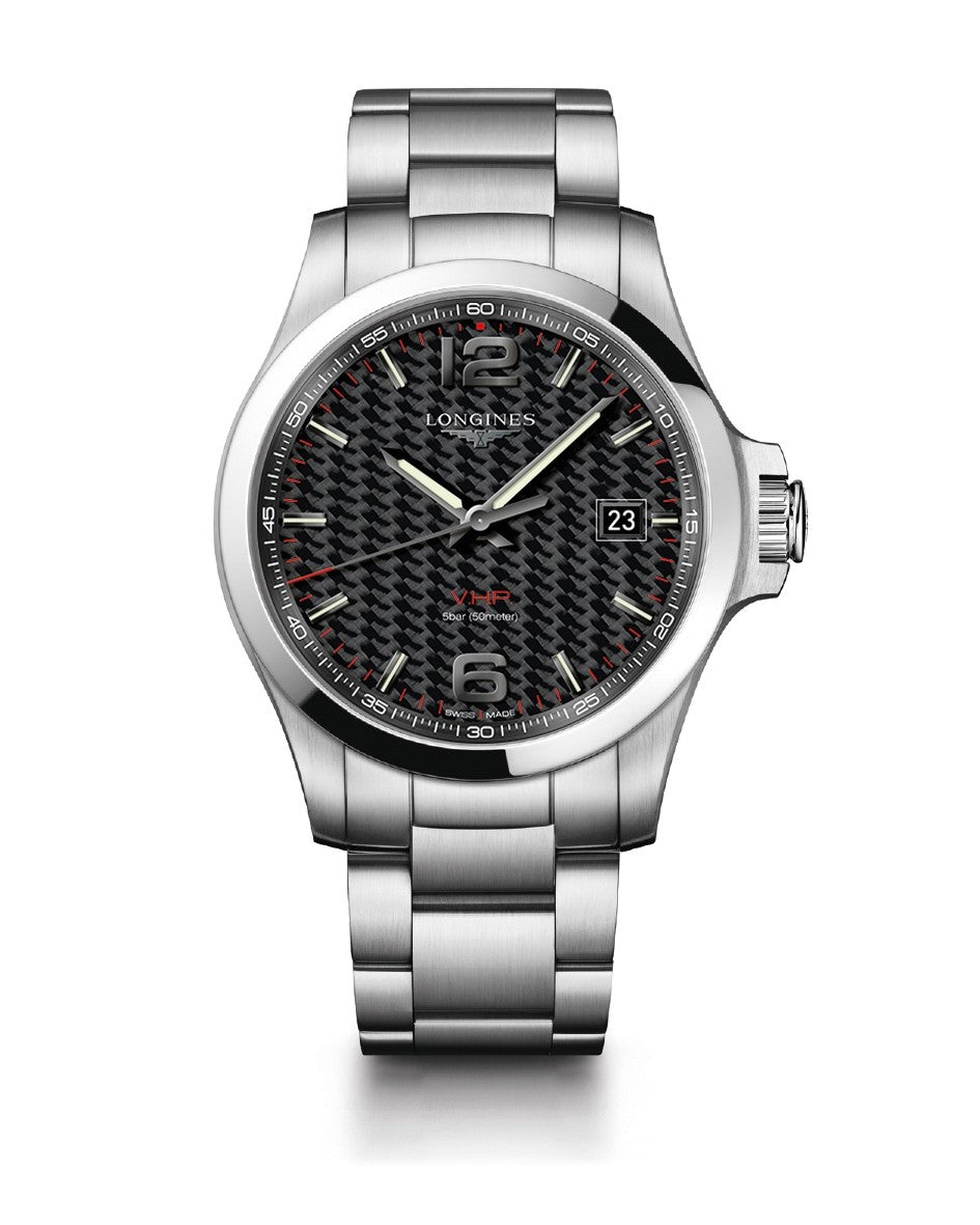 Longines Conquest V.H.P. Carbon Fibre Dial Stainless Steel Mens Quartz Watch L37264666