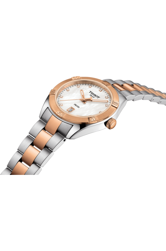 Tissot PR 100 Sport Chic Mother of Pearl Diamond Set Dial Two Tone Womens Quartz Watch T1019102211600