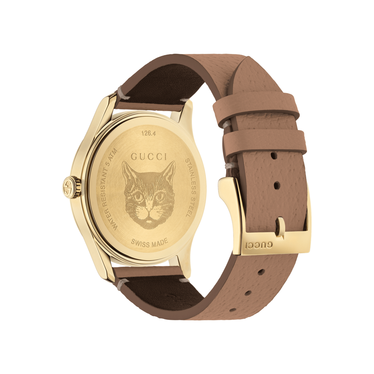 Gucci G-Timeless Butterfly Leather Dial PVD Gold Plated Unisex Quartz Watch YA1264063