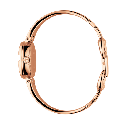 Gucci Guccissima Black Dial Rose PVD Gold Plated Bangle Womens Quartz Watch YA134509