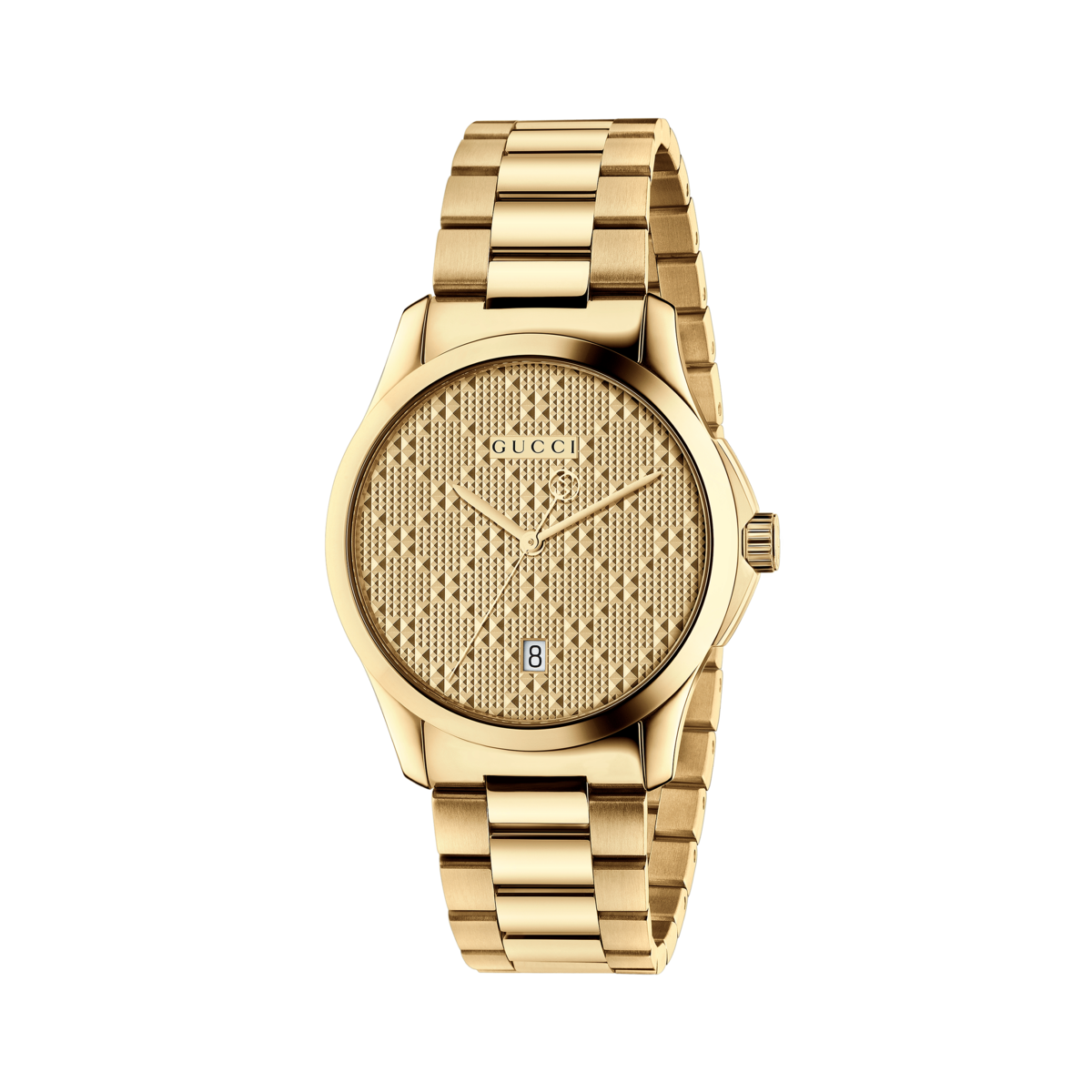 Gucci G-Timeless Diamante Pattern Dial PVD Gold Plated Unisex Quartz Watch YA126461