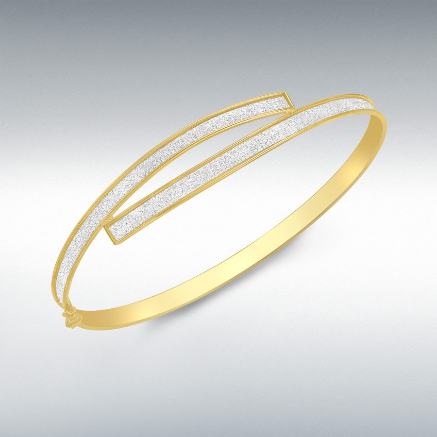 9ct Yellow Gold Oval Hinged Crossover Stardust Bangle