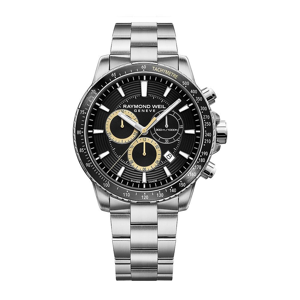 Raymond Weil Tango Black Dial Stainless Steel Mens Quartz Chronograph Watch 8570-ST1-20701