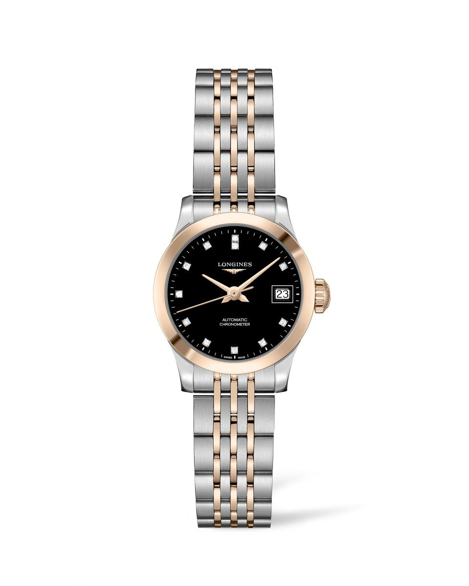 Longines Record Black Diamond Set Dial Two Tone Womens Watch L23205577