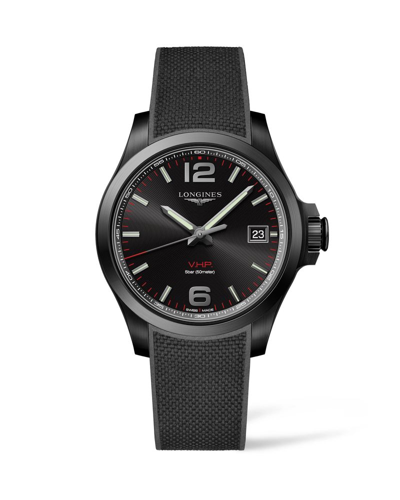 Longines Conquest V.H.P. Black Dial Black Stainless Steel Mens Quartz Watch L37162569