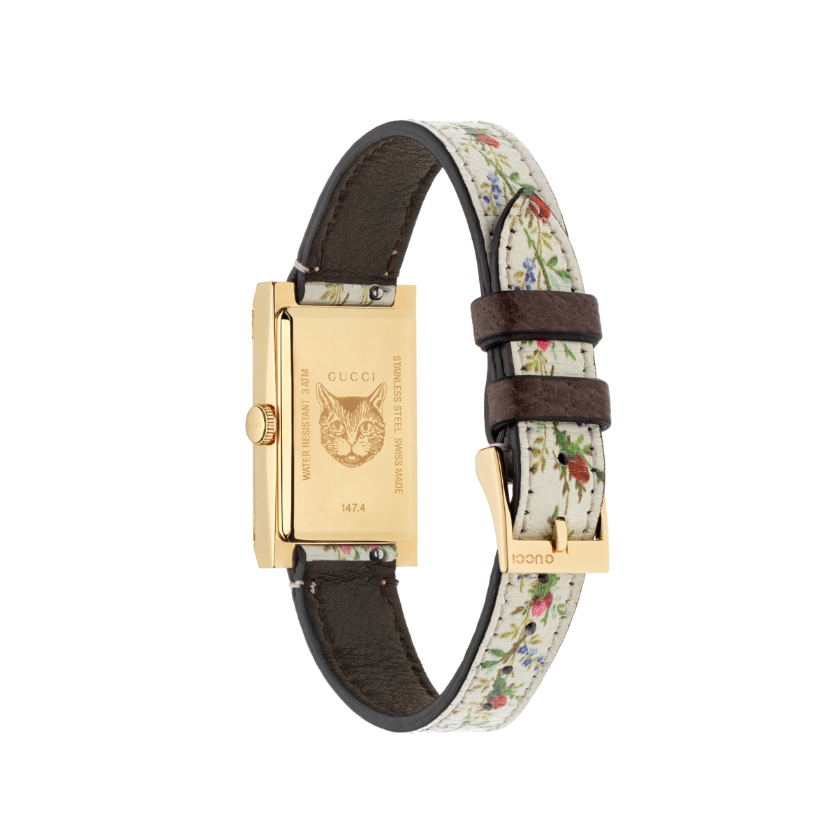 Gucci G-Frame Mother of Pearl Flower Dial PVD Gold Plated Womens Quartz Watch YA147407