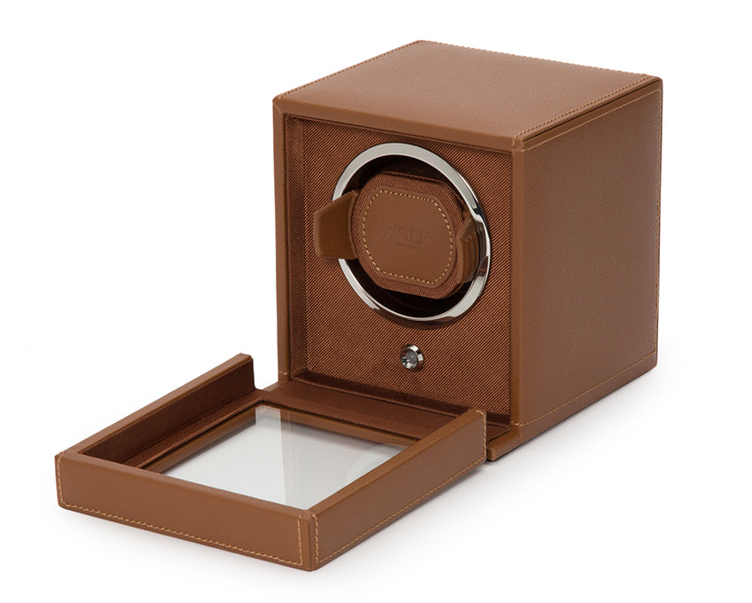 WOLF Cognac Cub Single Winder with Cover Watch Winding Box 461127