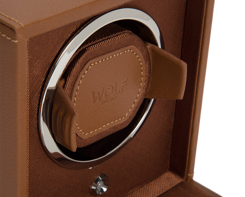 WOLF Cognac Cub Single Winder with Cover Watch Winding Box 461127