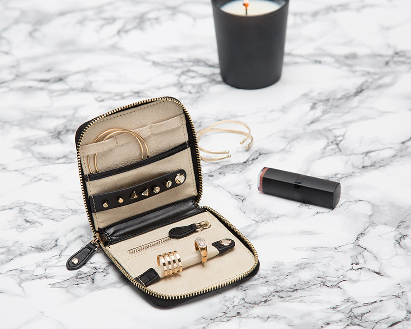 WOLF Marrakesh Black Travel Zip Jewellery Case 308502