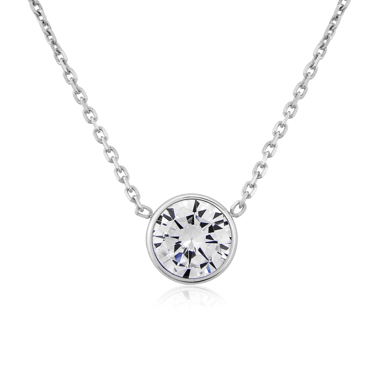 9ct White Gold Rubover Set Cubic Zirconia Solitaire Pendant Necklace