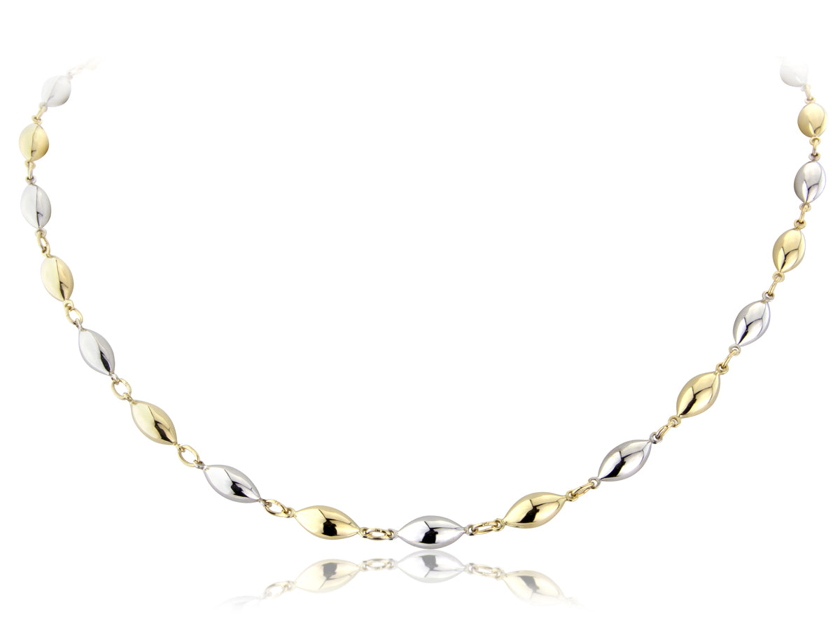 9ct Yellow & White Gold Polished Ovoid Bead Necklace