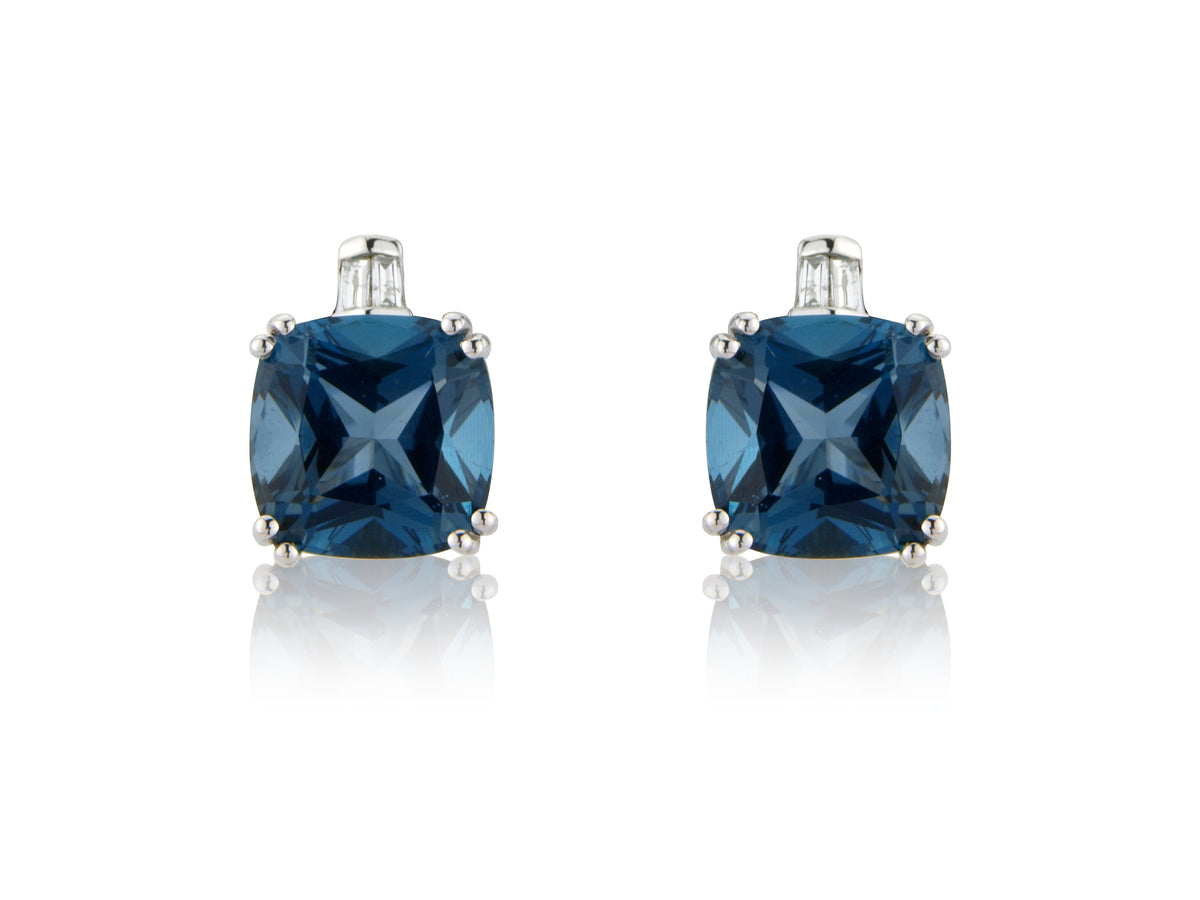 9ct White Gold Blue Topaz & Diamond Set Stud Earrings