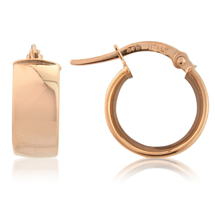 9ct Rose Gold Small Broad Hoop Earrings