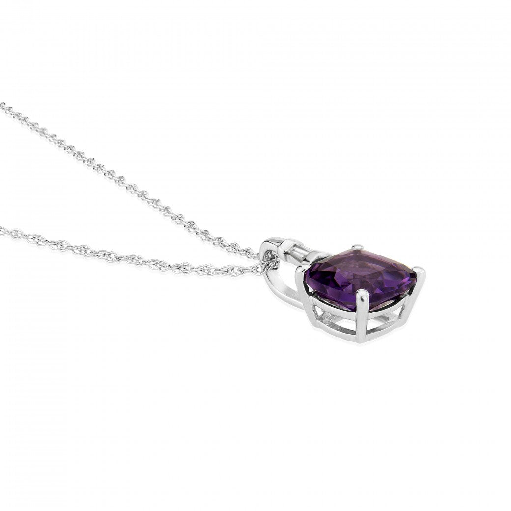 9ct White Gold Amethyst & Diamond Set Pendant Necklace