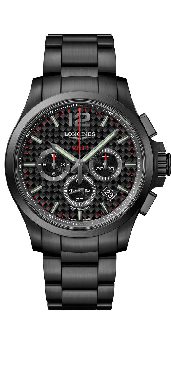 Longines Conquest V.H.P. Carbon Fibre Dial Black Stainless Steel Mens Quartz Chronograph Watch L37272666