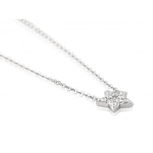9ct White Gold Diamond Set Star Pendant Necklace