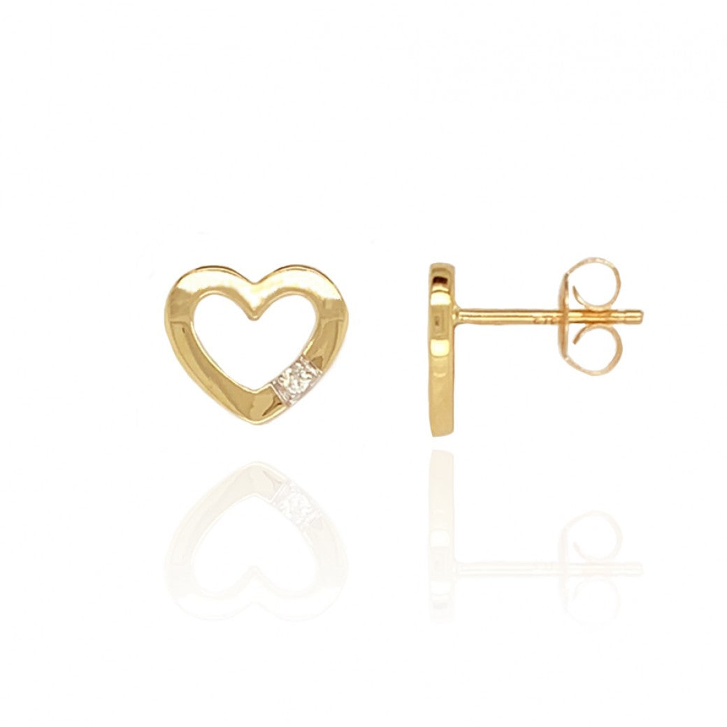 9ct Gold Diamond Set Heart Stud Earrings