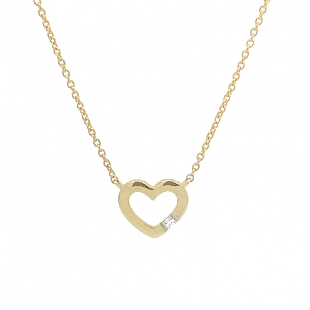 9ct Yellow Gold Diamond Set Heart Pendant Necklace