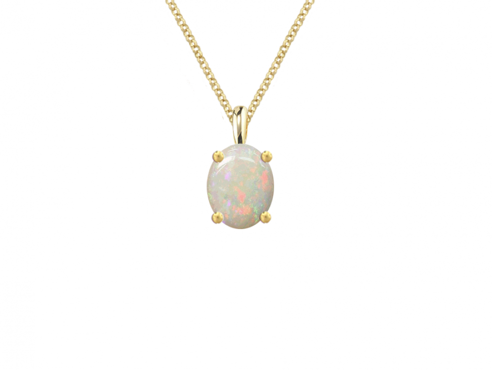 9ct Gold Oval Opal Claw Set Pendant Necklace