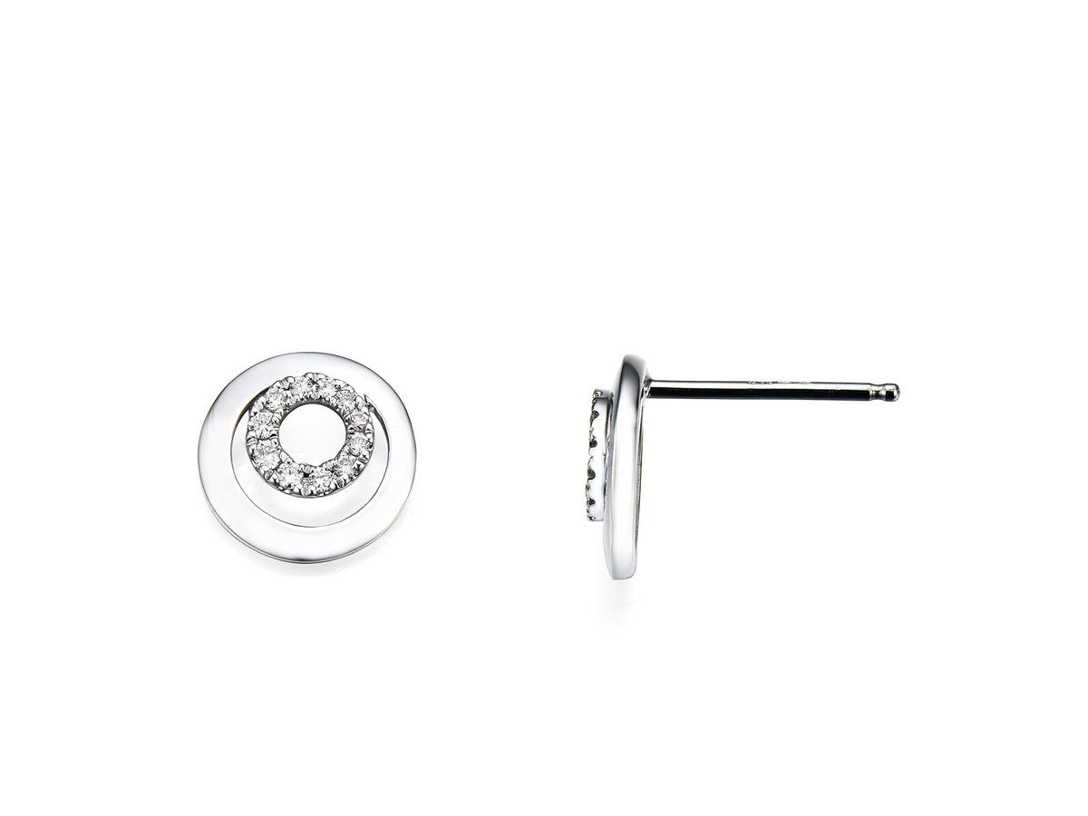 18ct White Gold Diamond Set Openwork Circle Stud Earrings