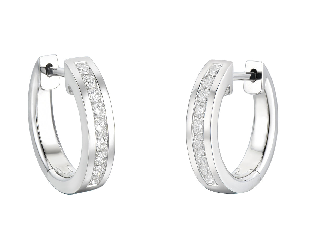 18ct White Gold Channel Set Diamond Hoop Earrings