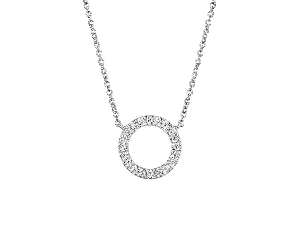 18ct White Gold Diamond Set Openwork Circle Pendant Necklace