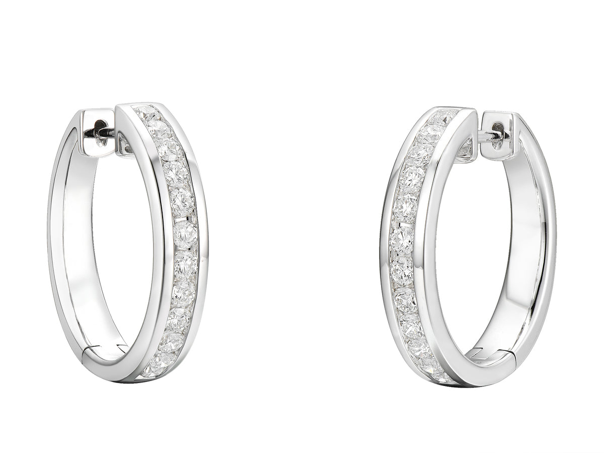 18ct White Gold Channel Set Diamond Hoop Earrings