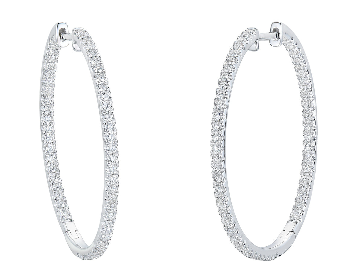 18ct White Gold Claw Set Diamond Hoop Earrings
