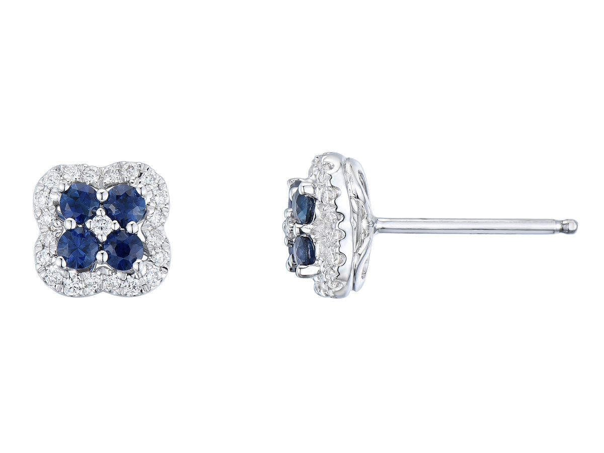 18ct White Gold Sapphire & Diamond Set Multi Cluster Stud Earrings