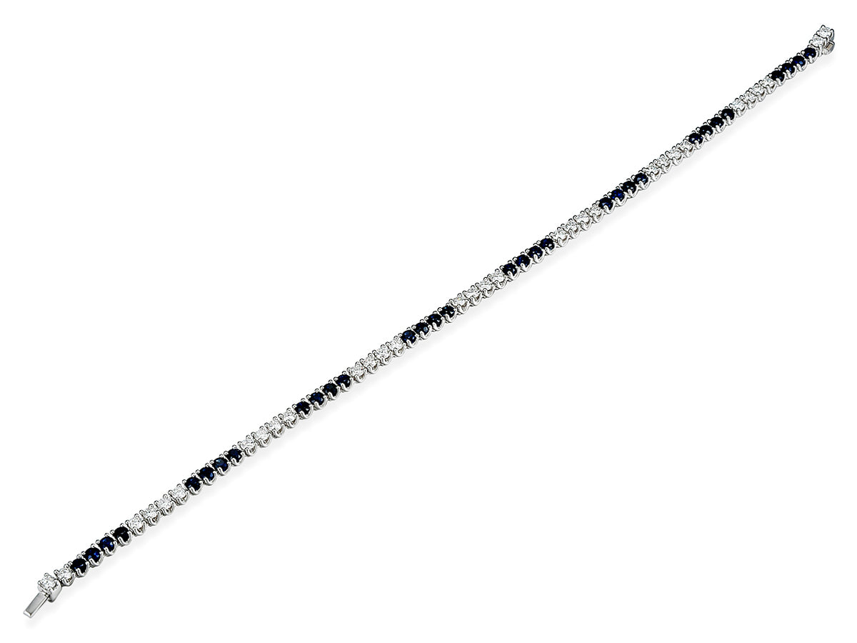 18ct White Gold Sapphire & Diamond Claw Set Line Tennis Bracelet