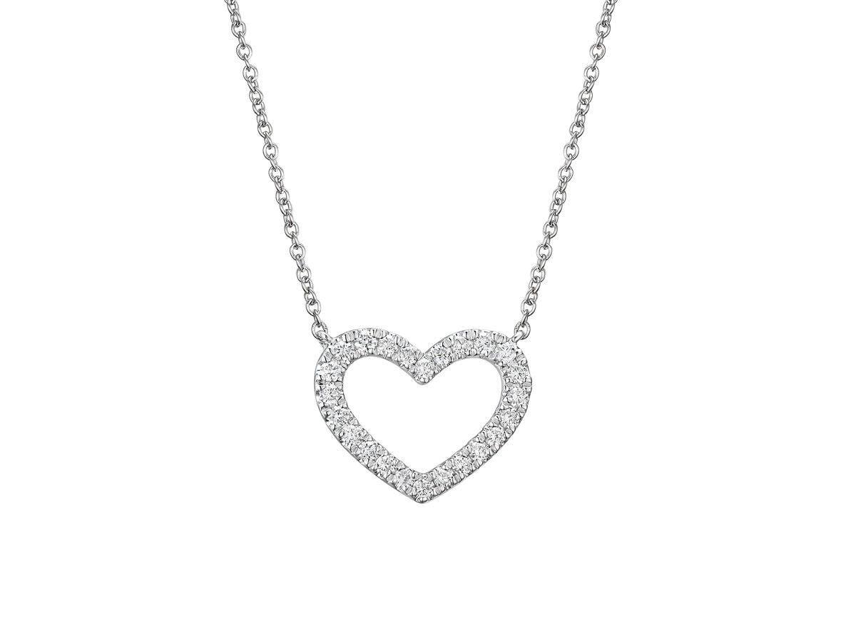 18ct White Gold Diamond Set Openwork Heart Pendant Necklace
