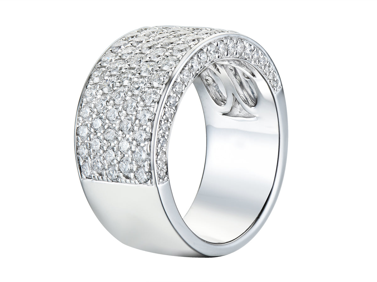 18ct White Gold Five Row Diamond Set Dress Ring