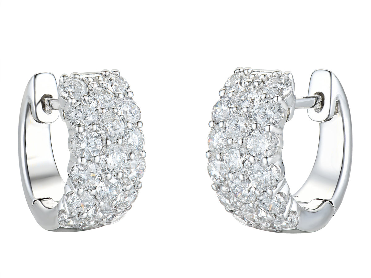 18ct White Gold Three Row Diamond Set Huggy Hoop Earrings
