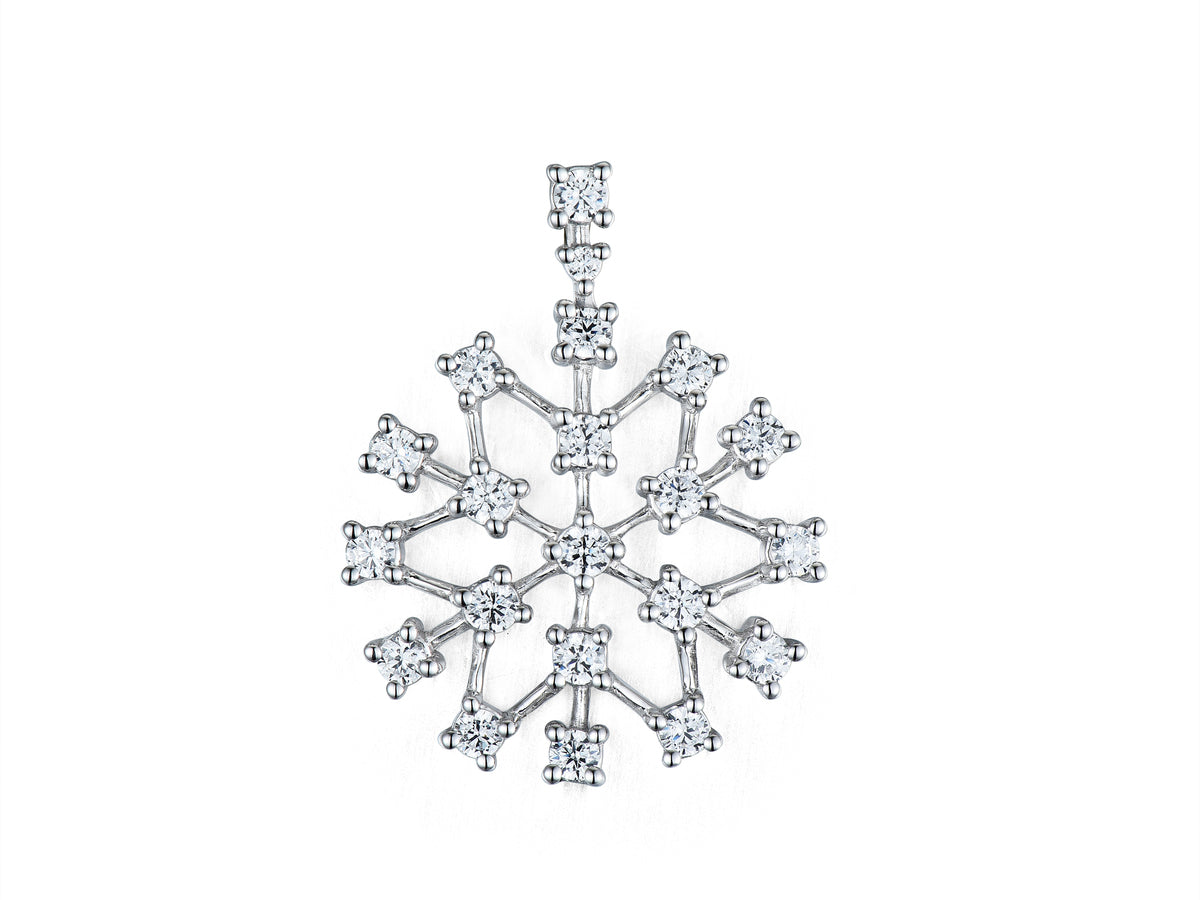 18ct White Gold Diamond Set Openwork Snowflake Star Pendant Necklace
