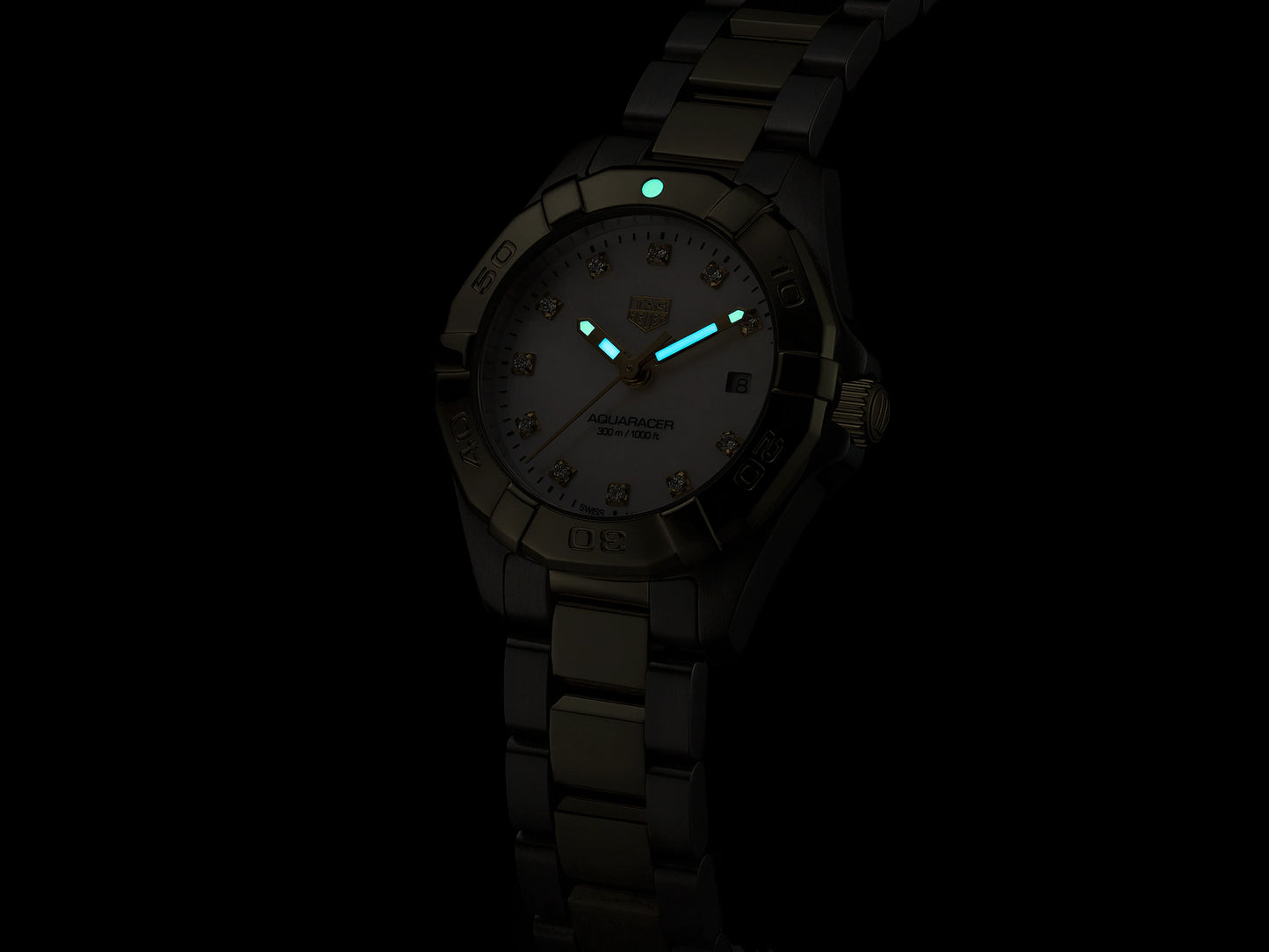 TAG Heuer Aquaracer Mother of Pearl Diamond Set Dial Two Tone Womens Quartz 27mm Watch WBD1422.BB0321