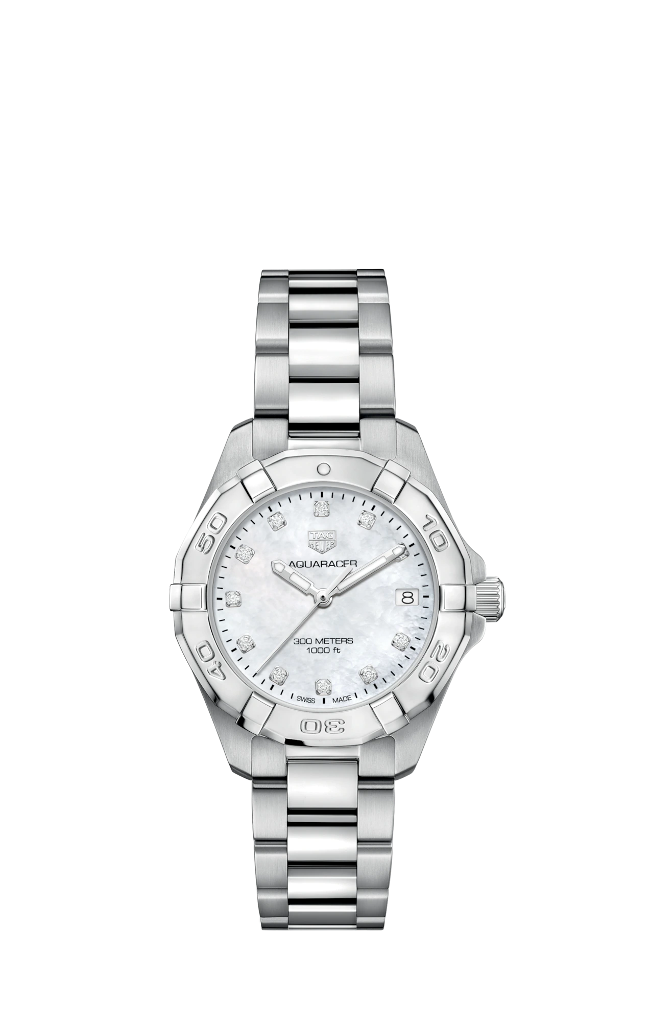 TAG Heuer Aquaracer Stainless Steel Mother of Pearl Diamond Set Dial Womens Quartz 32mm Watch WBD1314.BA0740