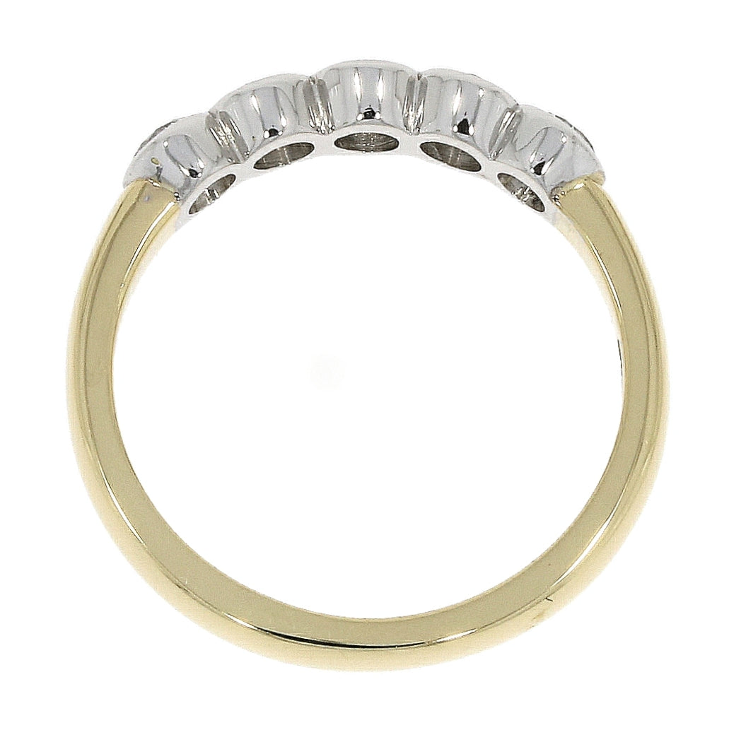 18ct Yellow & White Gold Five Stone Diamond Rubover Set Half Eternity Dress Ring