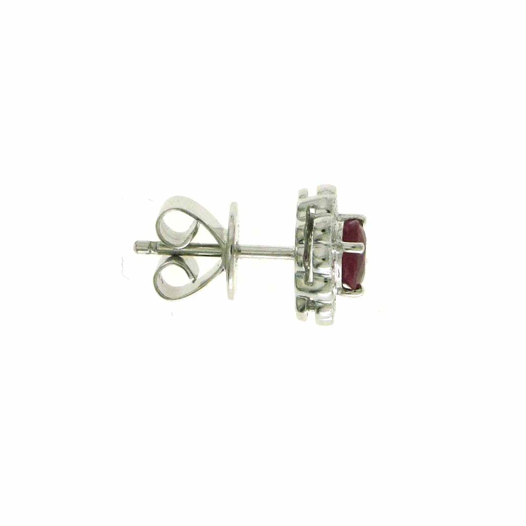 18ct White Gold Oval Ruby & Diamond Set Cluster Stud Earrings