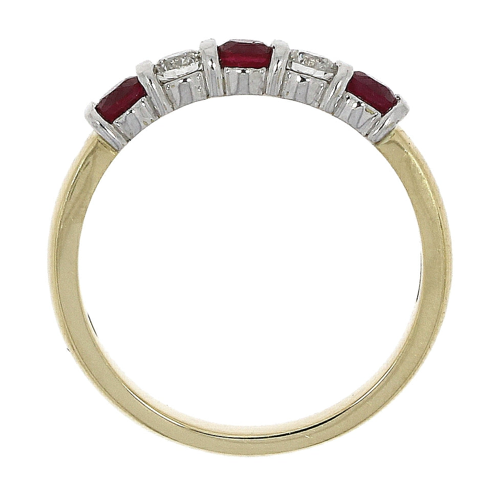 18ct Gold Bar Set Ruby & Diamond Set Five Stone Half Eternity Ring