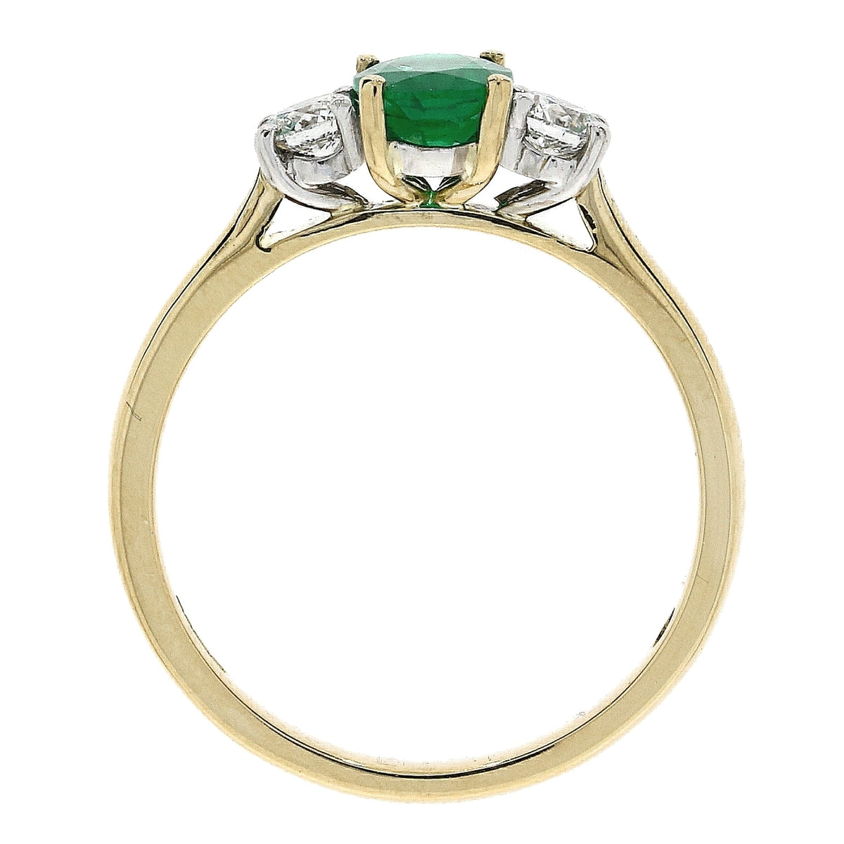 18ct Gold Emerald & Diamond Set Three Stone Trilogy Ring