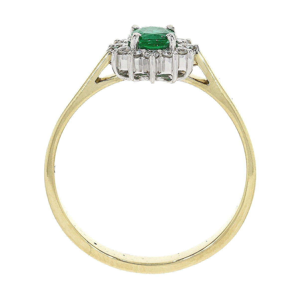 18ct Gold Oval Emerald & Diamond Set Cluster Ring