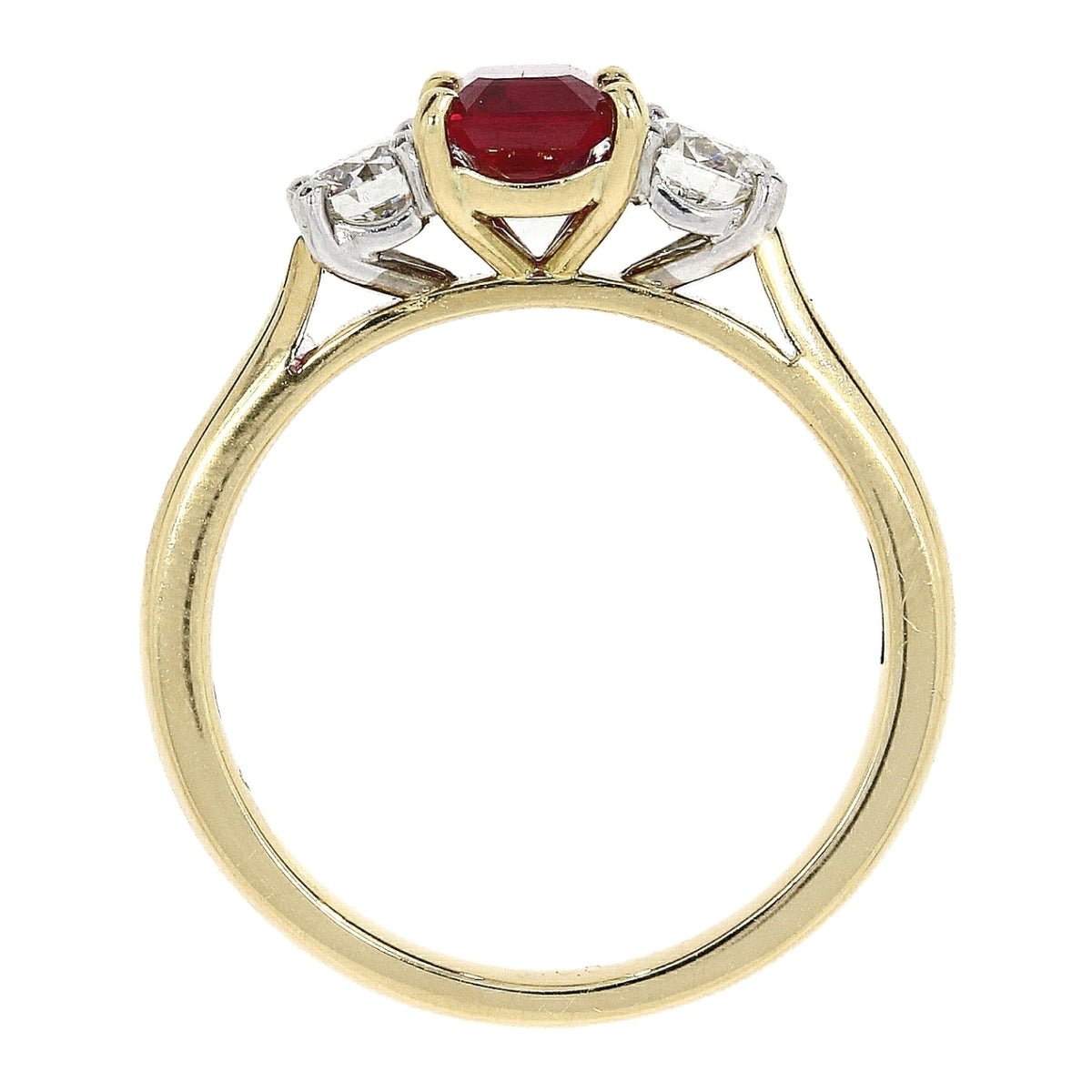 18ct Gold Ruby & Diamond Set Three Stone Trilogy Ring