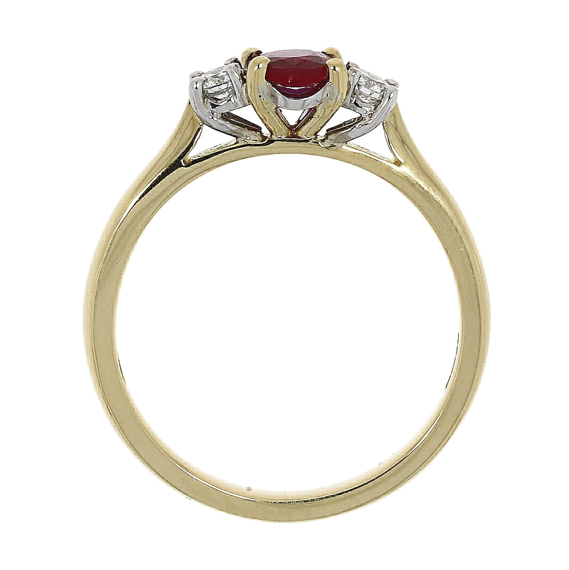 18ct Gold Ruby & Diamond Set Three Stone Trilogy Ring