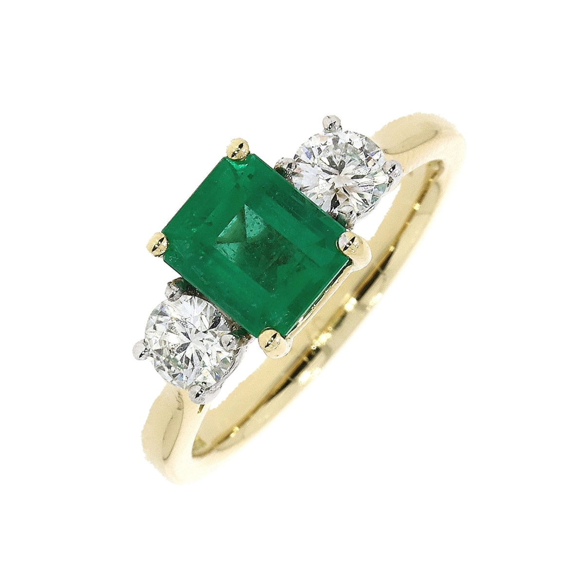 18ct Gold Emerald & Diamond Set Three Stone Trilogy Ring