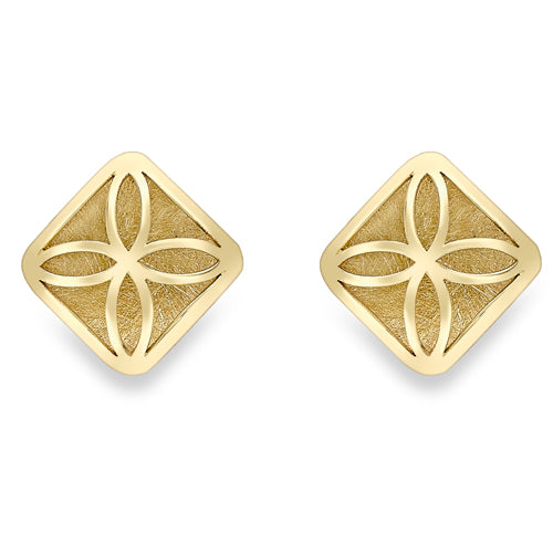 9ct Gold Openwork Cushion Stud Earrings